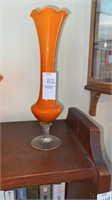 Vintage Orange cased bud vase with clear base