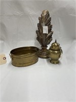 3 pcs-Metal Urn Container & Leaf Décor