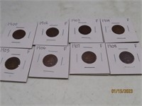 (8) early 1900s Indian Head Pennies Cents Coins