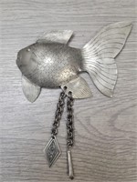 Handcrafted Koi/Goldfish Silvertone Brooch