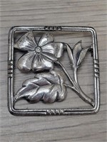 .925 Sterling Silver Framed Flower Brooch