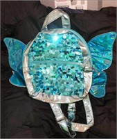 Cute Silver And Blue Butterfly Backpack Sparkly