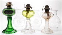 ASSORTED PRESSED GLASS KEROSENE STAND LAMPS, LOT