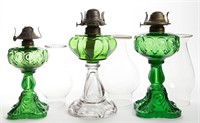 ASSORTED PRESSED GLASS KEROSENE STAND LAMPS, LOT