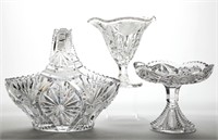 ASSORTED CUT GLASS ARTICLES, LOT OF THREE,