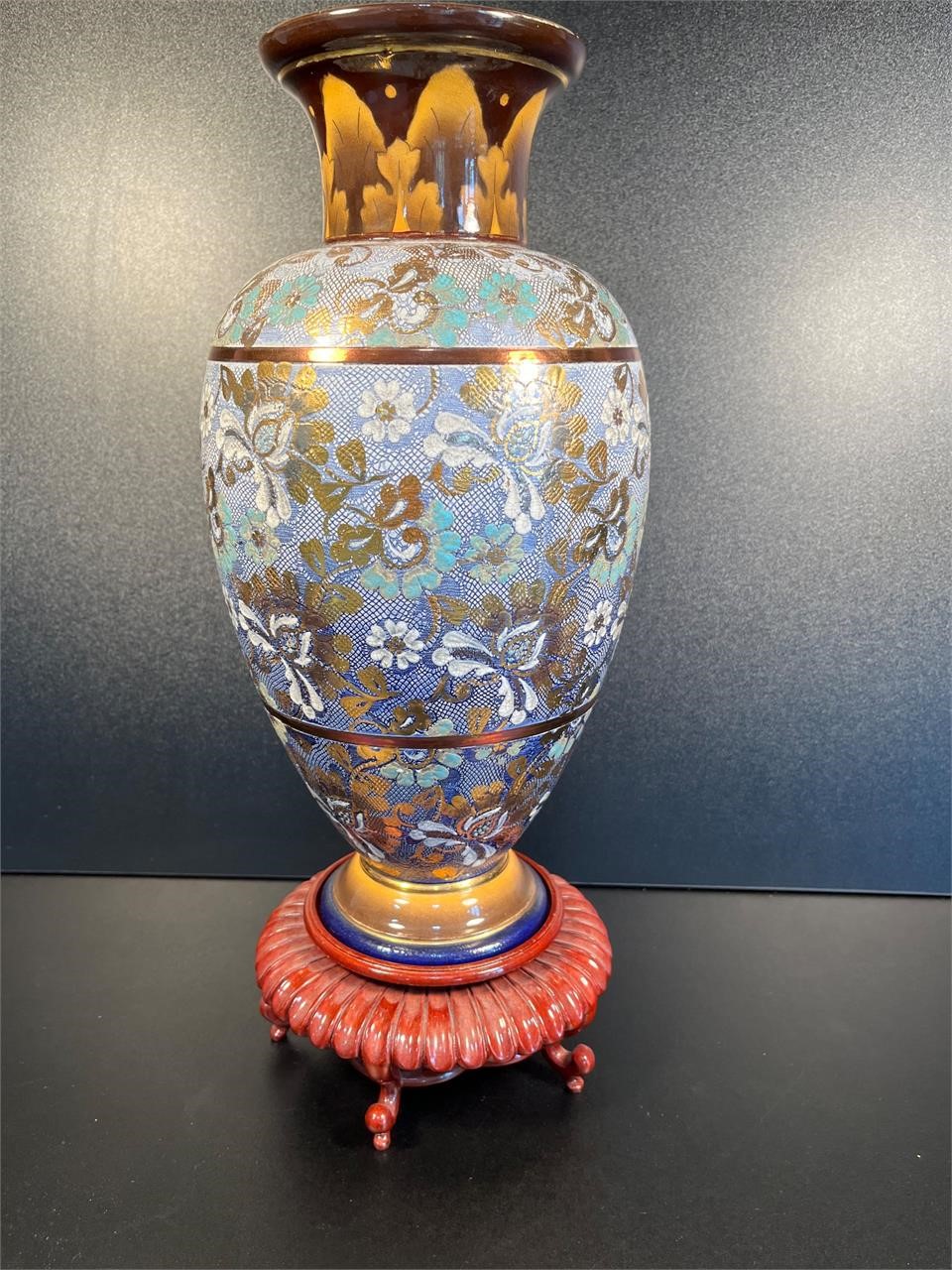 Antique Porcelain Doulton 14" Vase w/ Stand