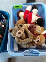 TOTE OF CHRISTMAS STUFFED ANIMALS AND RELATED