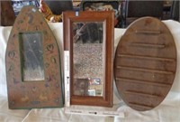 3 Wood Wall Mirrors & Display Shelf