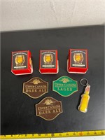 Vintage beer memorabilia and shot glasses
