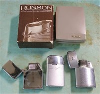 3 RONSON LIGHTERS & 1 RONSON BOX / CASE