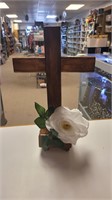 12" wooden cross w/ flower