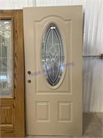 WOOD DOOR W/ OVAL WINDOW, ENTRY, 35.5 X 79T,