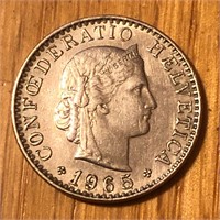 1965 Swiss 20 Rappen Coin