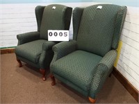 2x Green Wing Back Chairs Matching