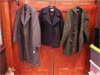 Three men's wool coats including Land's End