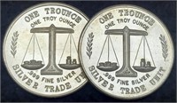 (2) 1 Troy Oz. Silver World Trade Unit Rounds