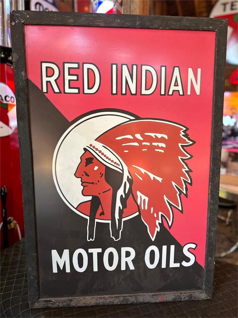 3.3ft x 2.3ft Framed Metal Red Indian Sign