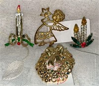 Vintage Christmas Jewelry Lot: Candles, Angel,