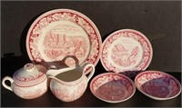 Homer Laughlin Red Currier & Ives Dishes