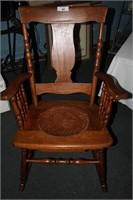 ANTIQUE WOODEN ROCKER WITH LEATHER INSERT
