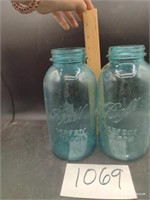 Large Blue Ball Jars-6, and 2