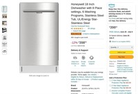 W5378  Honeywell 18" Dishwasher, 8 Place, 6 Progra