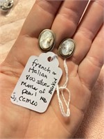 French Italian 800 silver cameo marked earrings