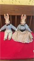 Victorian Porcelain Rabbits. Clothes made by