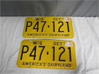Matching Pair of Wisconsin 1958 (Tagged) License