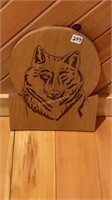 Wooden plaque w/wolf  15"h