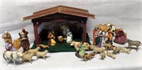 Vintage German Composition Nativity Manger Scene