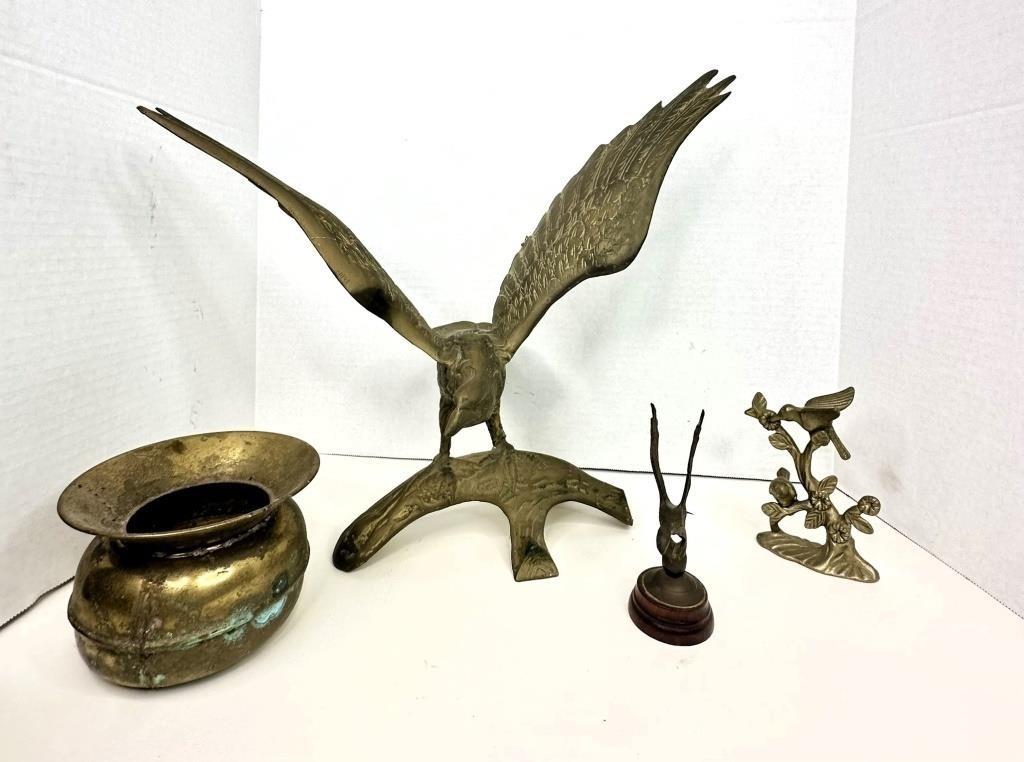 Brass Spittoon, Eagle & Bird Statues