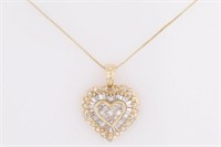 1.15 Ct Diamond Princess  Heart Necklace 14 Kt