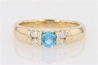 .65 Ct Blue Topaz Diamond Band Ring 14 Kt