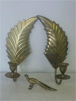 Brass Wall Hanging Candle Holders & Bird