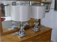 PAIR OF 24" CHROME & GLASS BASE TABLE LAMPS