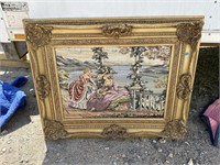 LARGE ORNATE FRAME WITH TAPESTRY
