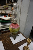 antique oil lamp-colored glass font with waterfell