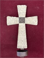 Lords Prayer Cross with Iron Votive Candle Holder