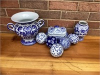 Vintage Blue & White Porcelain Balls, Vases & More