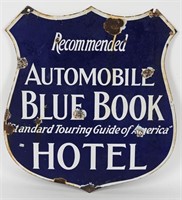 AUTOMOBILE BLUE BOOK HOTEL DS PORCELAIN SIGN