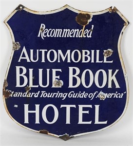 AUTOMOBILE BLUE BOOK HOTEL DS PORCELAIN SIGN