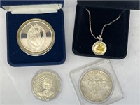 4x Silver Coins And Charm
