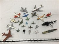 Die cast planes, small plastic planes and boat