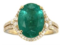 14k Gold 4.07 ct GIA Oval Emerald & Diamond Ring
