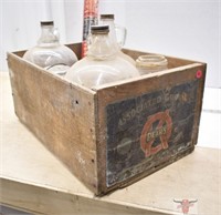 Wooden Fruit Box with Glass Jugs and fire