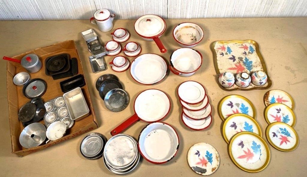 antique - childrens tin / enamel kitchenware