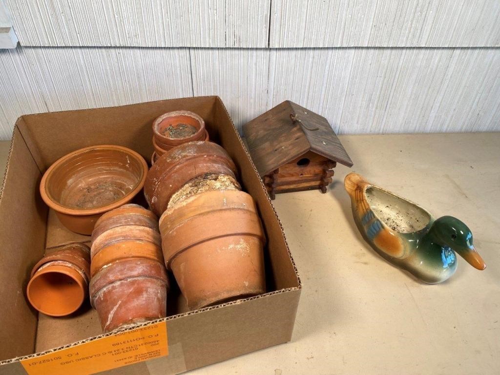 Duck planter & clay pots