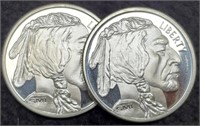 (2) 1 Troy Oz. Silver Buffalo/Indian Rounds