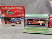 3 die cast .  2 Die cast Babe Ruth car banks and
